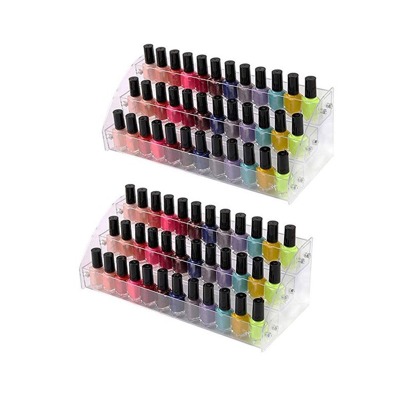 3 Tiers 2PCS Clear Acrylic Nail Polish Holder Essential Oils Stand Lipstick Makeup Desktop Organizer Candy Storage Retail Store Display Brochure Space Saver Agentia Container Exhibition Sample Show